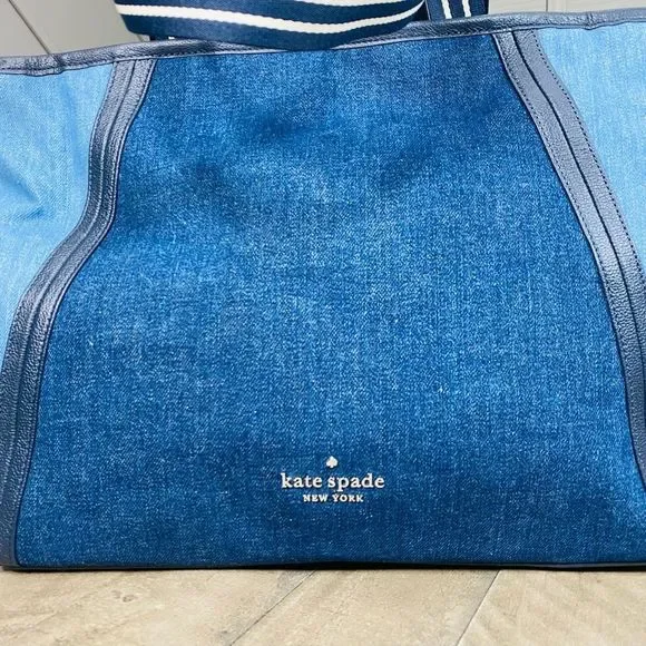 New Kate Spade Rosie Tote Bag Colorblock Denim In Blue Multi - Picture 6 of 13